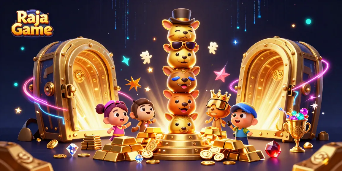 Engage in thrilling gameplay with Raja Game, featuring a vibrant 3D casino scene full of gems and rewards.