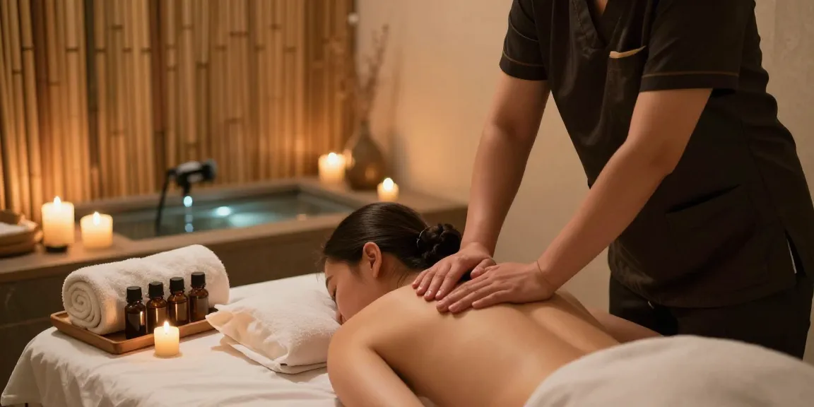 Swedish massage therapist providing a relaxing treatment in Seoul spa.