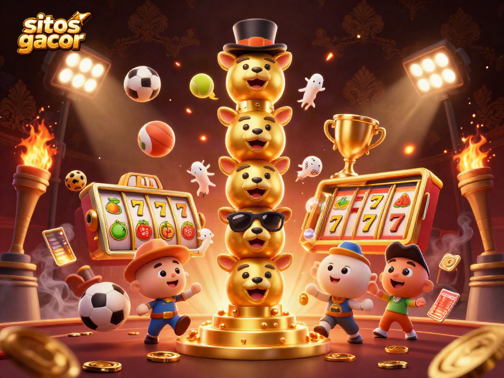Engage with situs slot gacor in this vibrant 3D illustration showcasing dynamic gaming elements and vivid characters.