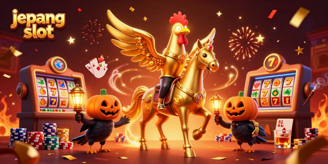 Play jepang slot with exciting golden rooster and vibrant casino elements in a dynamic 3D illustration.