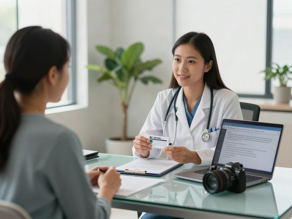 Patient receiving guidance about the Texas MMJ card in a professional healthcare setting