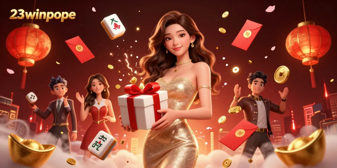Engage with 23winpope's thrilling casino scene, showcasing festive elements and winning moments.