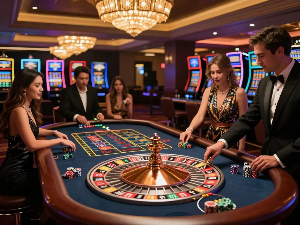 Engaging roulette game scene at RR88 casino with players placing bets and a croupier managing the wheel.