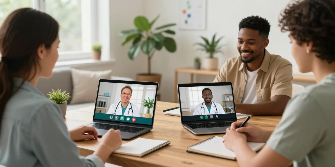 Ohio MMJ Card online consultation with diverse patients and doctors in a warm telehealth environment