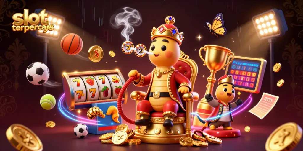 Slot terpercaya dengan mesin slot dan koin emas, menggambarkan pengalaman bermain yang mengasyikkan