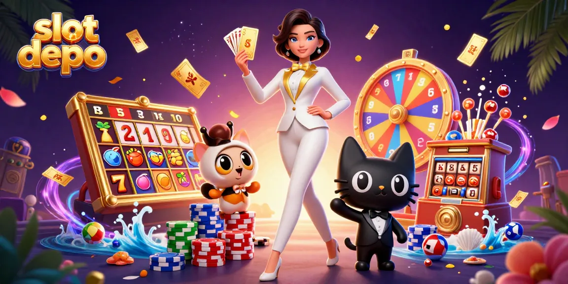 Engage with slot depo 5k as a glamorous woman shuffles cards amidst vibrant casino elements in a thrilling scene.