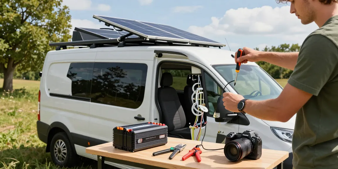 ROKOK88 van electrical system upgrade in a bright outdoor workspace