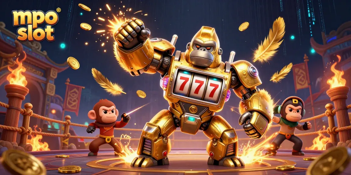 Engage with mpo slot and enjoy thrilling gameplay featuring a golden gorilla mech among dynamic casino elements.