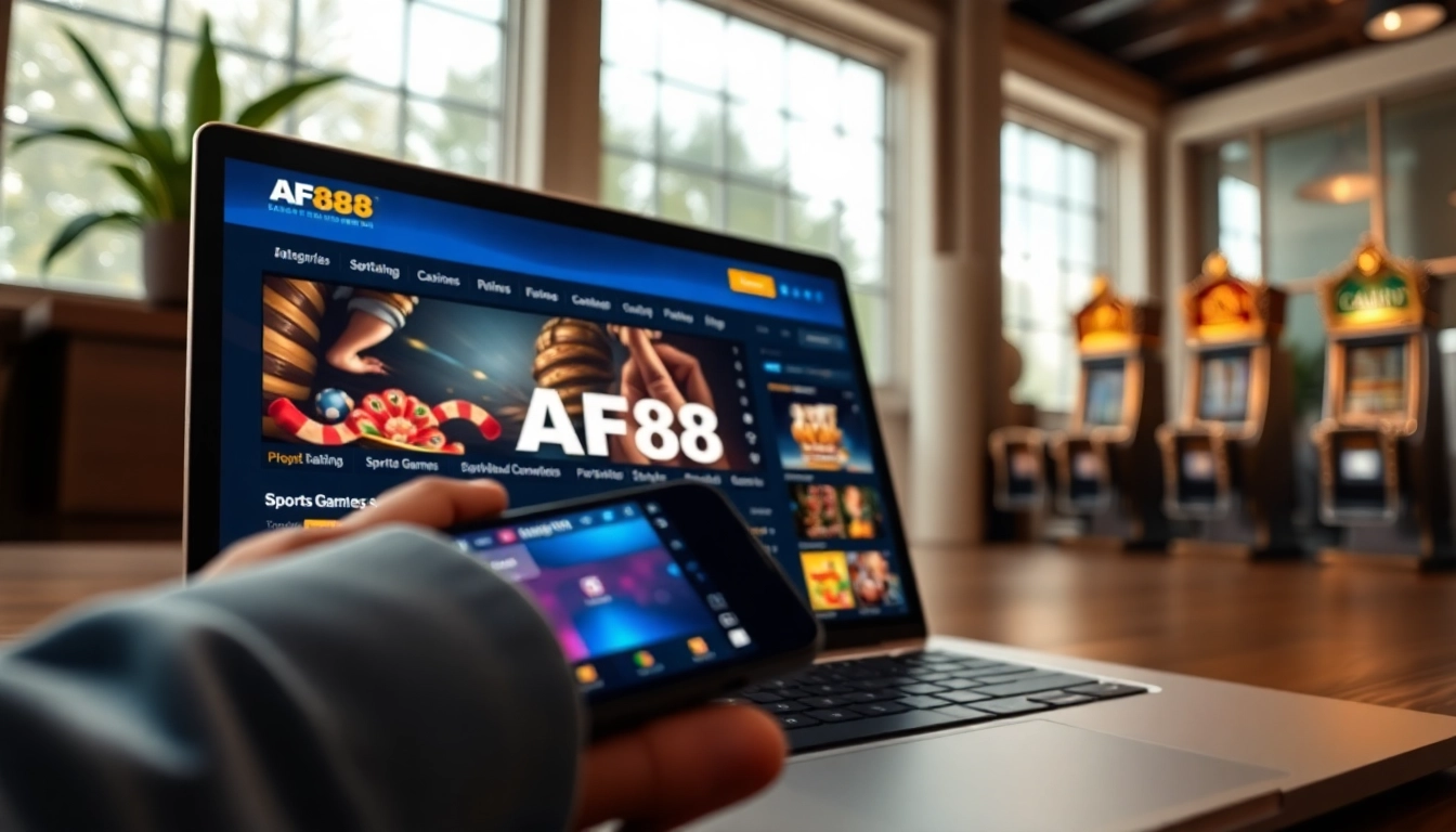 Experience AF88.com through a sleek online gaming interface, highlighting sports, casino, and user-friendly features.