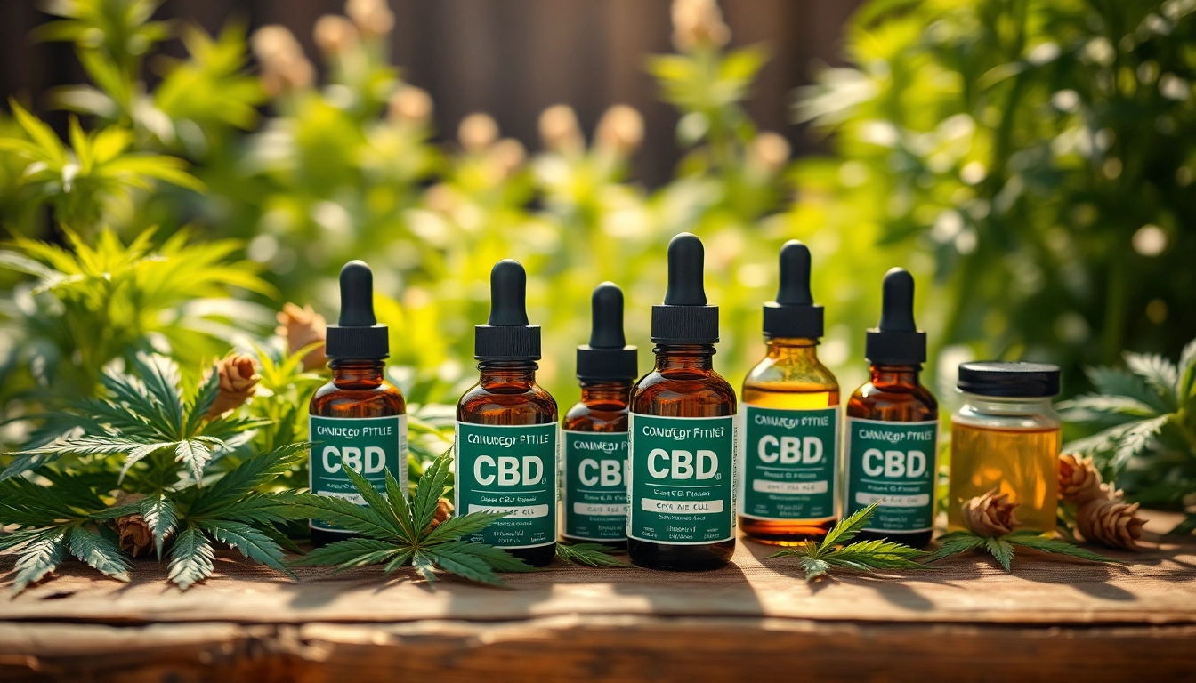 Showcase of CBD products enhancing natural wellness with fresh hemp and warm sunlight.