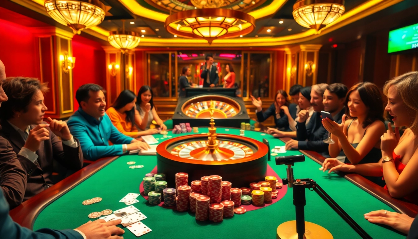 Gamblers enjoying high-stakes poker while using the MV 88 microphone for streaming.