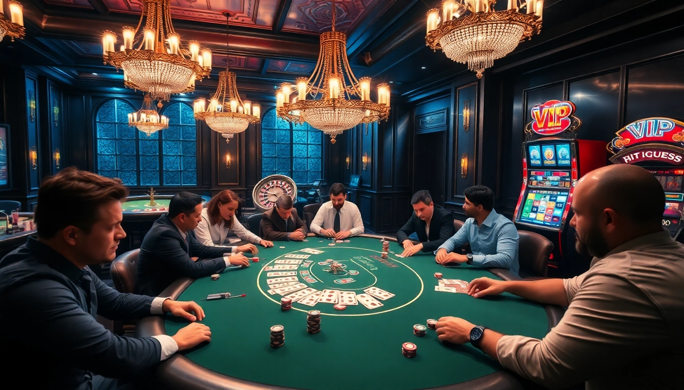 Experience thrilling gameplay with 6rwin Vip at an elegant casino poker table surrounded by competitive players.