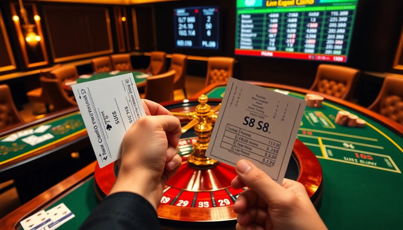 S8 betting action at an elegant casino with roulette, poker tables, and live odds display.