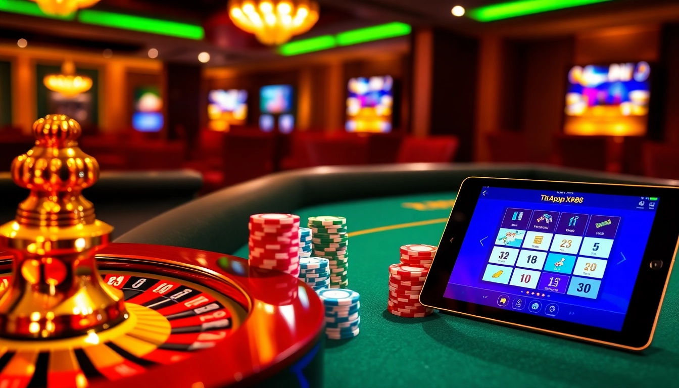 Tải App XN88 for an immersive online gambling experience with vibrant casino elements.