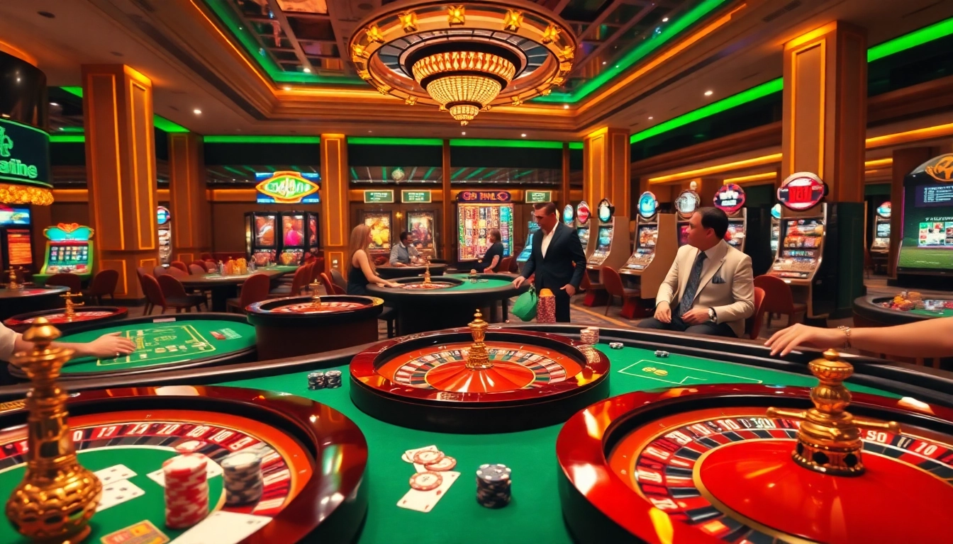 Engage with the vibrant environment of trang chủ gg88 featuring lively gaming tables and slot machines.