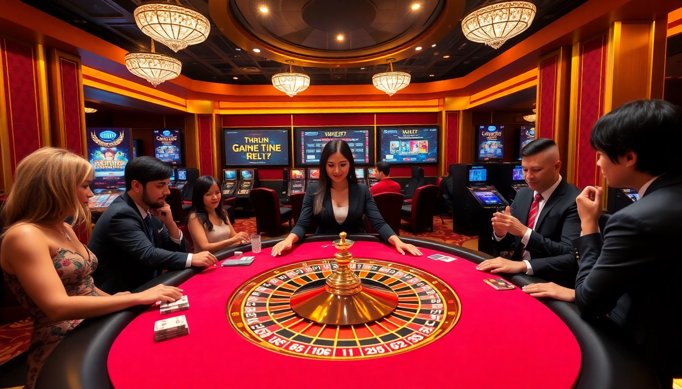 Exciting gambling scene at 6L777 CLUB featuring players at a luxurious poker table.