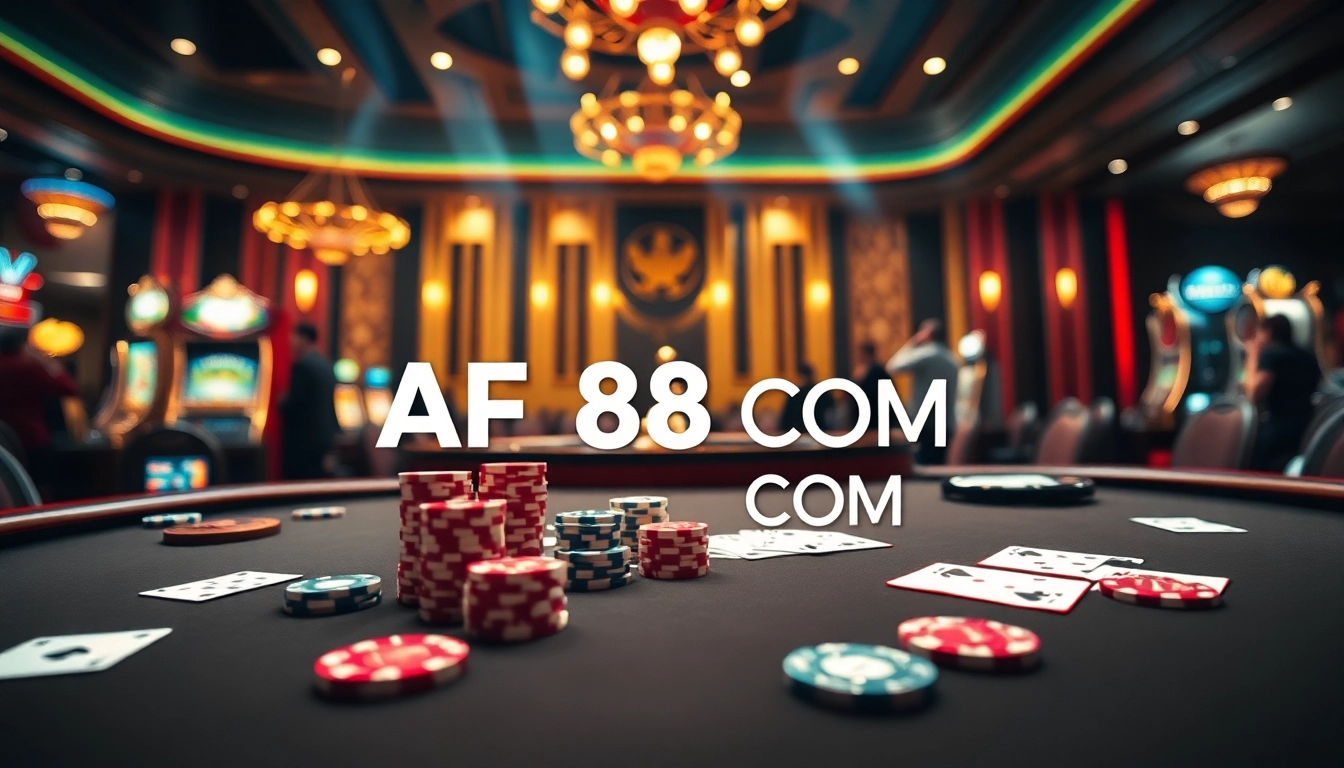 Engage with excitement at AF88 COM's glamorous gambling scene featuring poker and roulette.