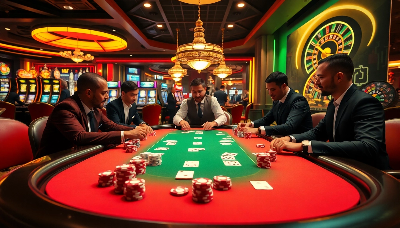 Engaging scene of professional gambling action at a poker table with onicplay branding elements.