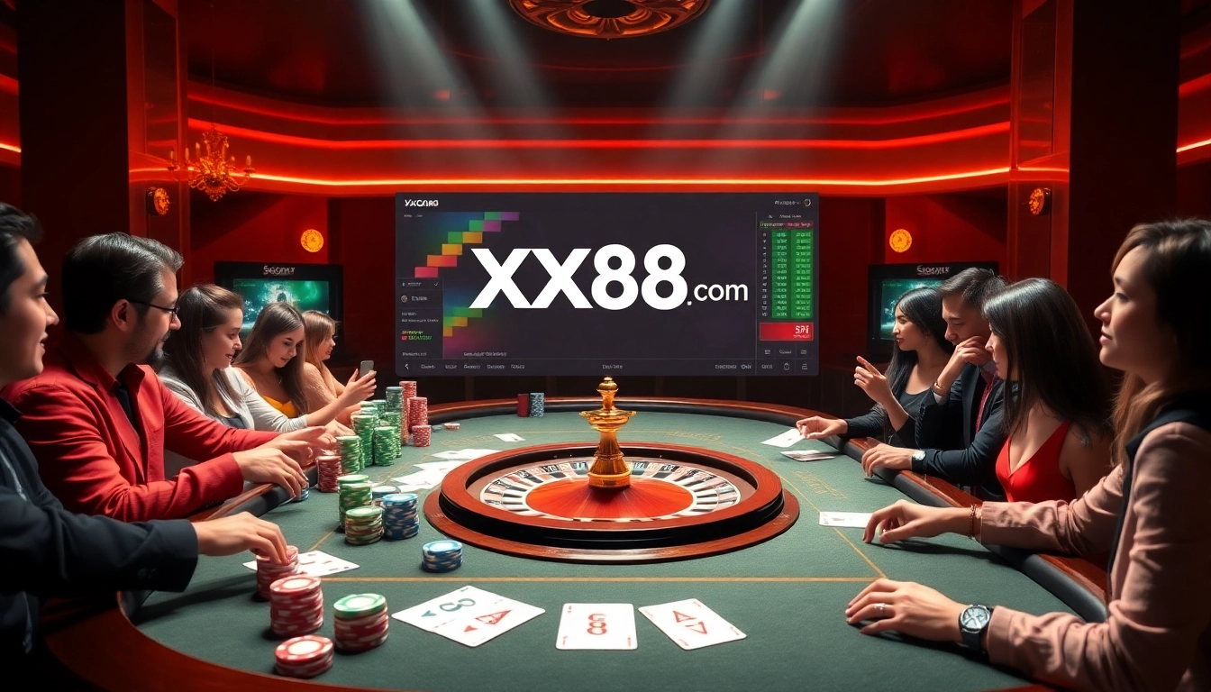 Experience the thrill of winning at xx88 com with vibrant casino tables and players engaged in exciting games.