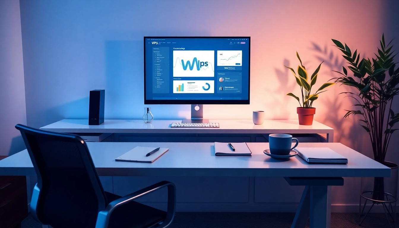 现代办公环境：在高端电脑上展示WPS官网界面，突出专业性。