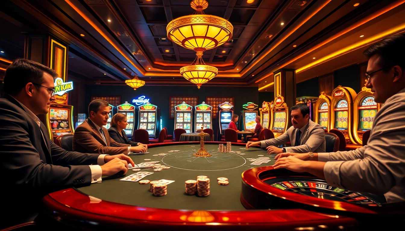 Engaged poker players competing at a stylish casino table with dynamic elements from https://kjc.uk.com/ enhancing the thrill of gambling.