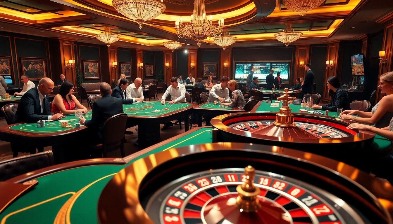 Gambling action at mb66 with luxury games, poker chips, and roulette wheel.
