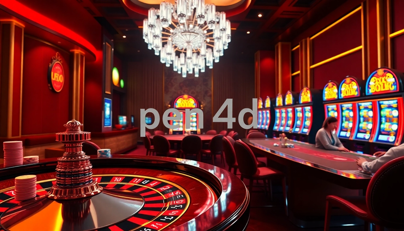 A player experiencing the excitement of winning at a casino with vibrant slot machines, showcasing pen 4d in an interactive design element.