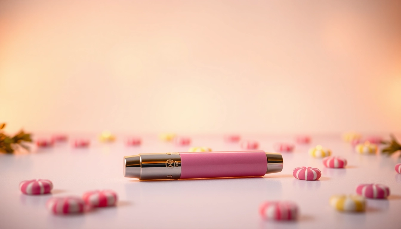 Showcasing a candy vape pen with colorful candy pieces on a soft backdrop inviting exploration.