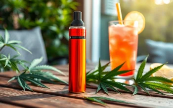 View a disposable weed vape uk on a stylish table, highlighting its elegant design and relaxation vibe.