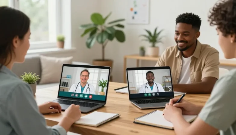 Ohio MMJ Card online consultation with diverse patients and doctors in a warm telehealth environment