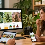 Discover premium weed online UK through an engaging shopping experience with friends exploring diverse cannabis products.
