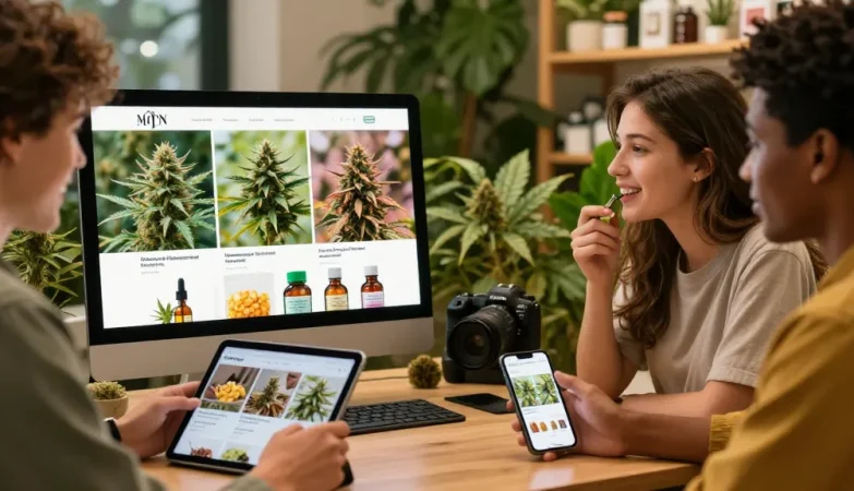 Discover premium weed online UK through an engaging shopping experience with friends exploring diverse cannabis products.
