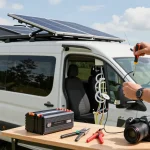 ROKOK88 van electrical system upgrade in a bright outdoor workspace