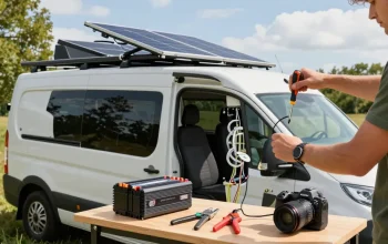 ROKOK88 van electrical system upgrade in a bright outdoor workspace